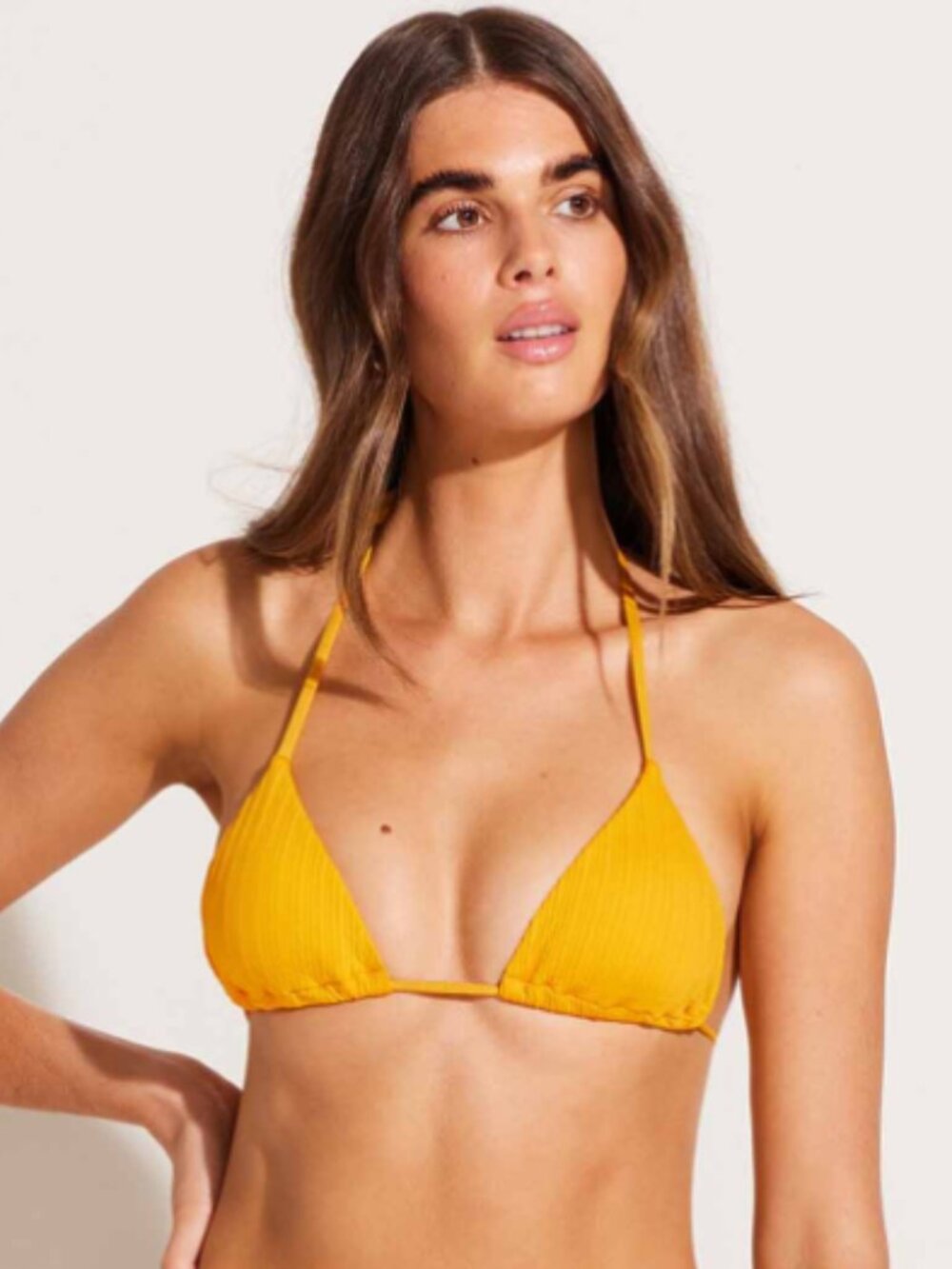 Vitamin A Gia Triangle Top Sunflower Pucker Rib Vibrant Orange String Bikini  S